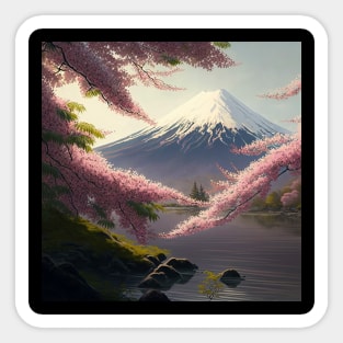 Spring Scenery, Mount Fuji Landscape View Sticker